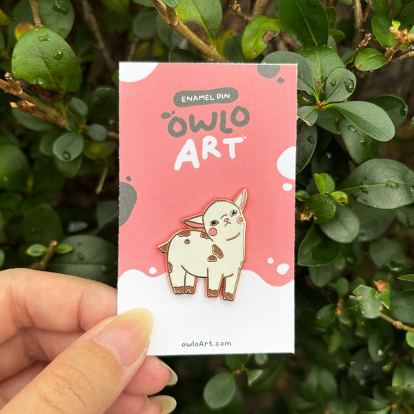 Cute White Goat Pin | Copper Plating | Hard Enamel Pin for jacket, jeans and tote bag | Sassy Goat