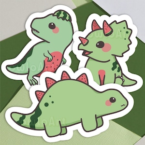 Kawaii Watermelon Dino Dinosaur Sticker Sheet Zero Residue 5x6 Laptop  Sticker