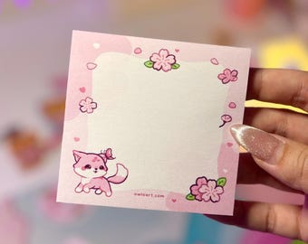 Sakura Fox Sticky Notes | Różowy pastelowy kwiat wiśni | Artykuły papiernicze | Notatniki