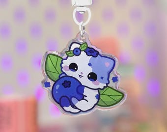Blueberry Cat Acrylic Keychain | Pretty blue keychain