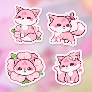 Sticker imperméable mat renard Sakura | Sticker printemps fleurs de cerisier