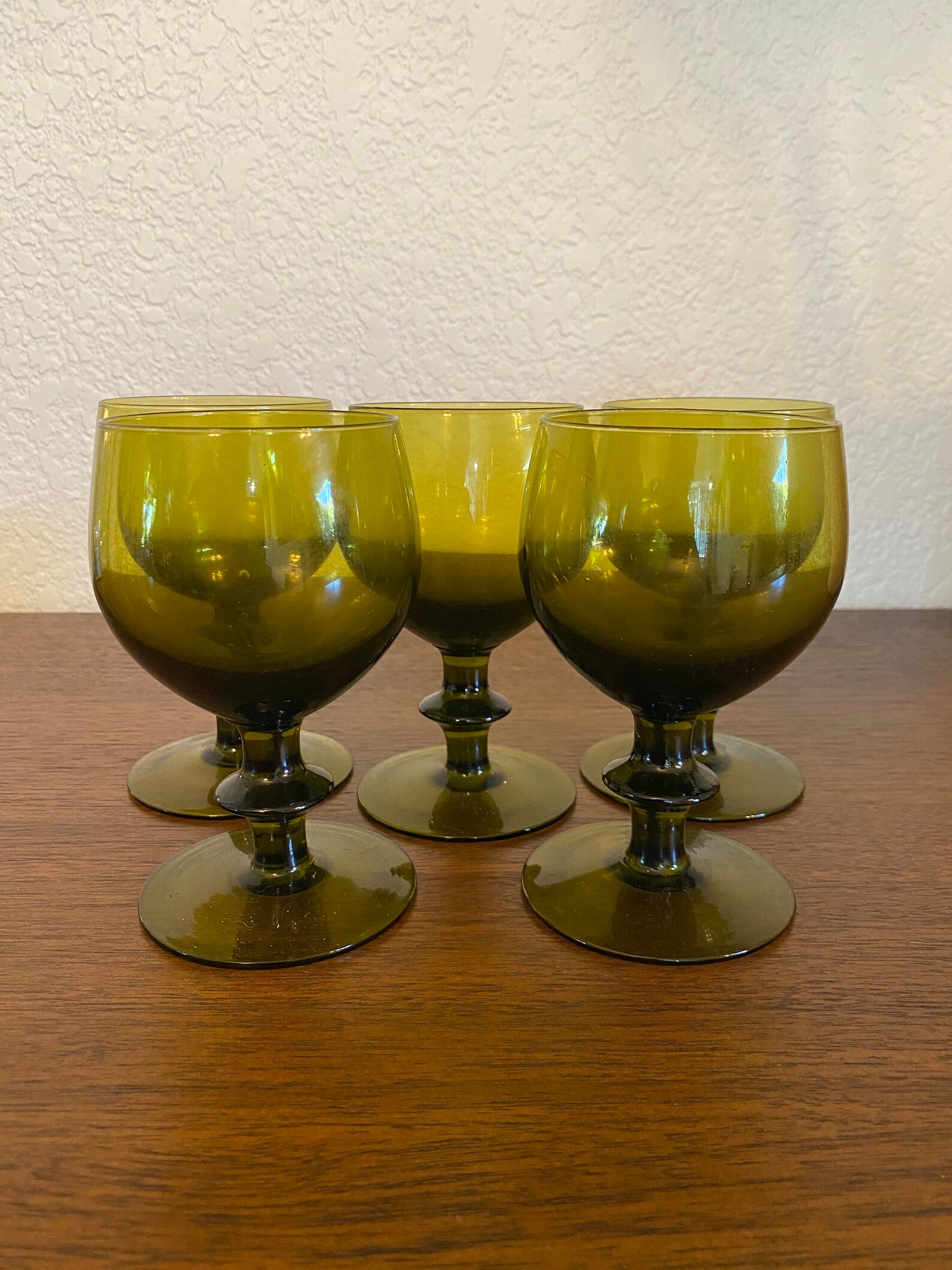Vintage Olive Green Footed Drinking Glasses Etsy
