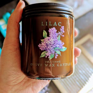 lilac candle floral scent amber jar candle natural aroma light bedroom decor rustic home accent piece spring gift ideas decoration