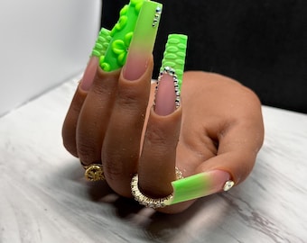 Spring Green Press On Nails: XL Tapered Square