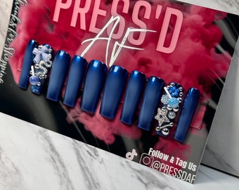 Metallic bluez press-on nails