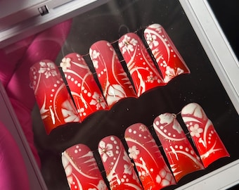 Red fusion press-on nails