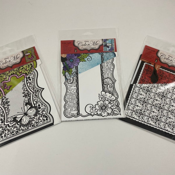 Color Me Card Toppers, Set of 3, Lace, Floral, and Butterfly, Hot off the Press, 3 Designs in Each Pack, 2 Sheets Per Design and 16 Cut-Outs