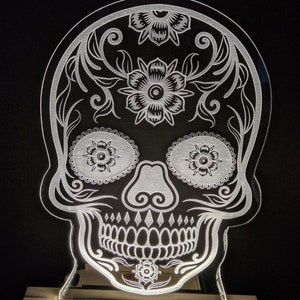 Acrylic led light  6&quot; by 8&quot; Sugar Skull with woodgrain lightbox