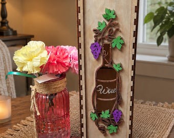 Laser-Cut Wood Wine Gift Box | Grapevine Design | Personalized Wine Bottle Holder | Weddings, Housewarmings, and Gifts