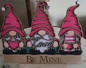 Handmade Wooden Valentine's Day Gnome Decor: "Be Mine" Shelf Sitter