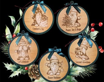 Personalized 3D Wooden Gnome Christmas Ornament: Farmhouse Tree Decor