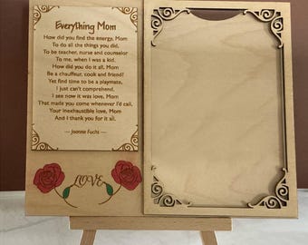 Personalized Wooden Poem Photo Frame, Engraved Keepsake Display, Mother's Day Gift
