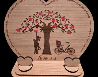 Cherry Wood Heart Keepsake, Engraved Tree Design (Personalized Names & Dates)