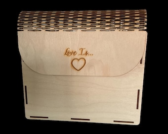 Storage Box Wooden Document Organizer with Love Is Engraved