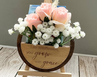 Wooden Gift Card Holder, Floral Easel Sign, Inspirational Quote, Rustic Farmhouse Décor