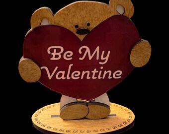 Teddy Bear Keepsake: Personalized Wood and Acrylic Heart (Valentine’s)