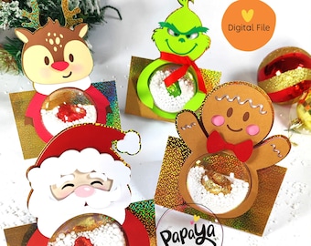 Set Candy Holder & Card Xmas Theme (Digital File) SVG/ STUDIO Format / Dome size 60mm