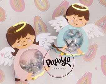 Girl & Boy Angels DIGITAL FILE Candy Holder / Dome size 8cm *dashed lines to open for sweets*