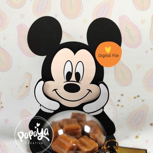 Porte-bonbons Mickey/Minnie à découper/Dôme de 8 cm/Système d'ouverture et de fermeture facile