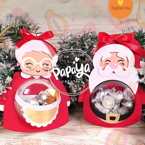 Porte-bonbons Père Noël et Mme Noël en forme de dôme, taille 8 cm / Système d'ouverture et de fermeture