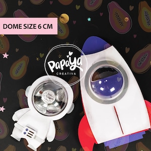 Set di file spaziali tagliati (astronauta razzo) Porta caramelle a cupola, dimensioni 6 cm/sistema di apertura e chiusura