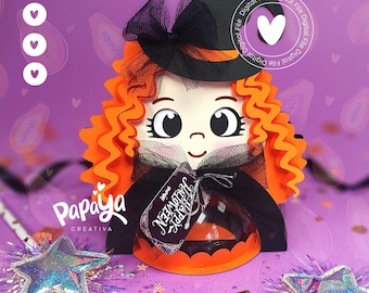 Cute Witch DIGITAL FILE Candy Holder Dome size 8cm/ open and close system