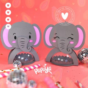 Set di portacaramelle Cut File Elephants /Dimensioni cupola 8 cm/sistema di apertura e chiusura