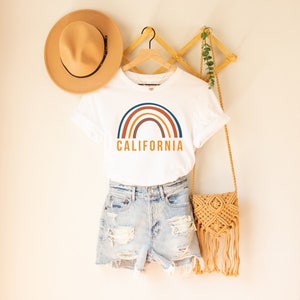 California Boho Rainbow Short Sleeve White Shirt | California Shirt | West Coast | Beach Shirt | Vacation Shirt | Cali Girl Shirt | Cali Tee