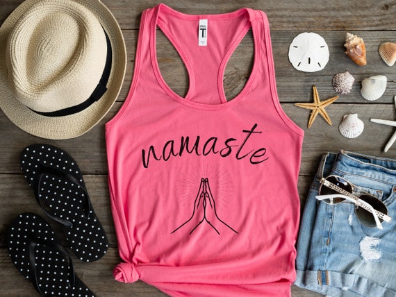 Namaste Prayer Hands Yoga Tank Top Hot Pink Yoga Workout Gift for Yogi Yoga Shirt Namaste Shirt Racerback Tank Top Mindfulness Shirt