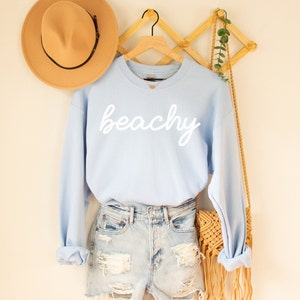 Beachy Sweatshirt Light Blue, Beach Sweater, Ocean Crewneck, Beach Lover Gift, California Shirt, Beach Vibes Tshirt, Beach Sweatshirt