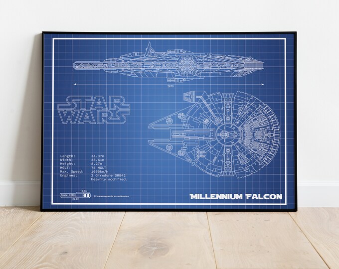 Millennium Falcon Star Wars Poster Blueprint Version 2 (A2 = 420mm*594 ...