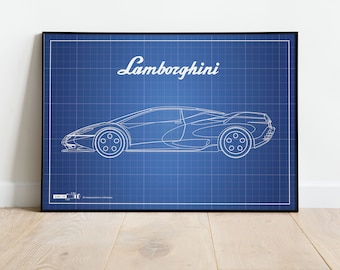Lamborghini Poster, Car Blueprints, Car Wall Decor, Car Poster Print, Fathers Day, Man Cave, Car SVG, Car Poster Art, Gift For Him, Artwork