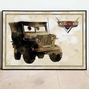 Sarge, Lightning McQueen, Gift For Child, Cars Blueprints, Cars Poster, Cars Canvas, Cars Wall Art, Nursery Gift, Wall Decor, Cars, Nursery