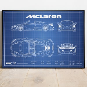 Poster of McLaren, Car Blueprints, Car Poster, Gift For Car Guy, Gift For Him, Gift For Dad, Blueprint Art, Mclaren Blueprint, Blueprint Art