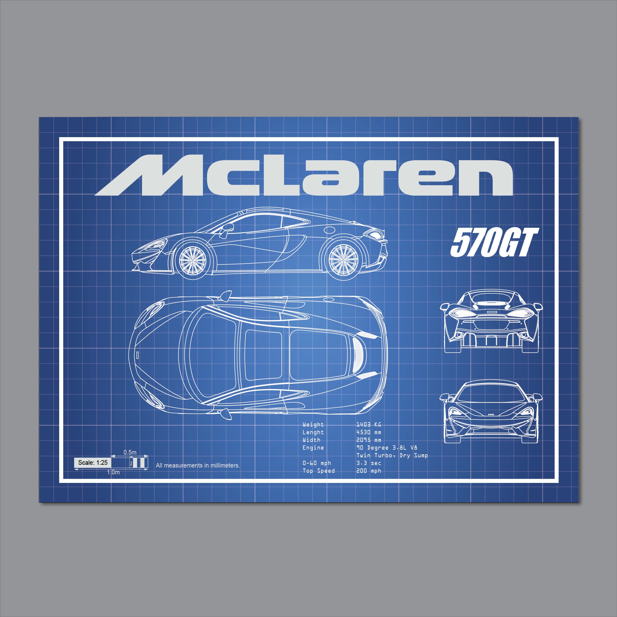 Mclaren GT570 Picture, Car Blueprints, Car Poster, Gift for Car Guy ...