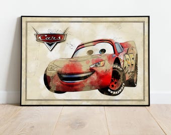 Lightning McQueen, Kidsart, Gift For Child, Cars Poster, Cars Movie Poster, Cars Wall Art, Cars Poster Art, Wall Decor, Cars Art, Nursery