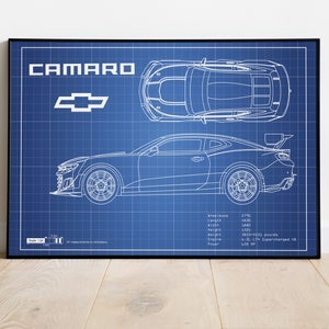 Poster of a Camaro, Chevy Camaro, Car Blueprints, Car Poster, Gift For Car Guy,  Gift For Him, Gift For Dad, Gift For Friend, Best Man Gift