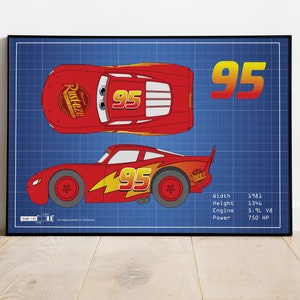 Lightning McQueen Poster, Kidsart, Gift For Child, Car Blueprints, Car Poster, Car Picture, Car Wall Art, Car Poster, Wall Decor, Car Art