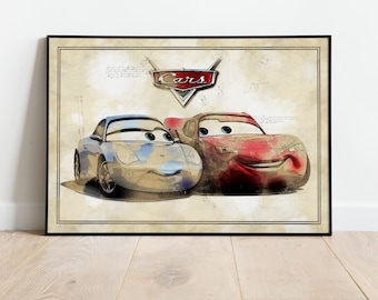 Lightning McQueen, Kidsart, Gift For Child, Cars Blueprints, Cars Poster, Cars Prints, Cars Wall Art, Cars Poster Art, Wall Decor, Cars Art