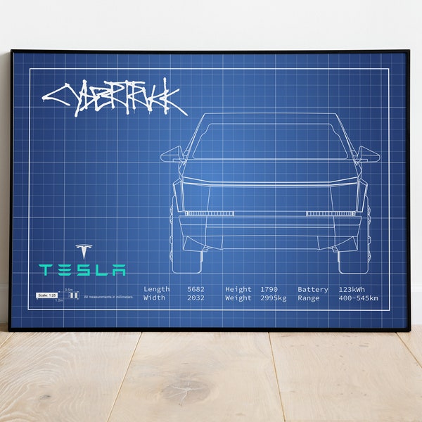 Cybertruck Poster, Tesla Picture, Cybertruck, Car Blueprints, Car Poster, Blueprint Art, Gift, Gift For Husband, Wall Decor, Office Art