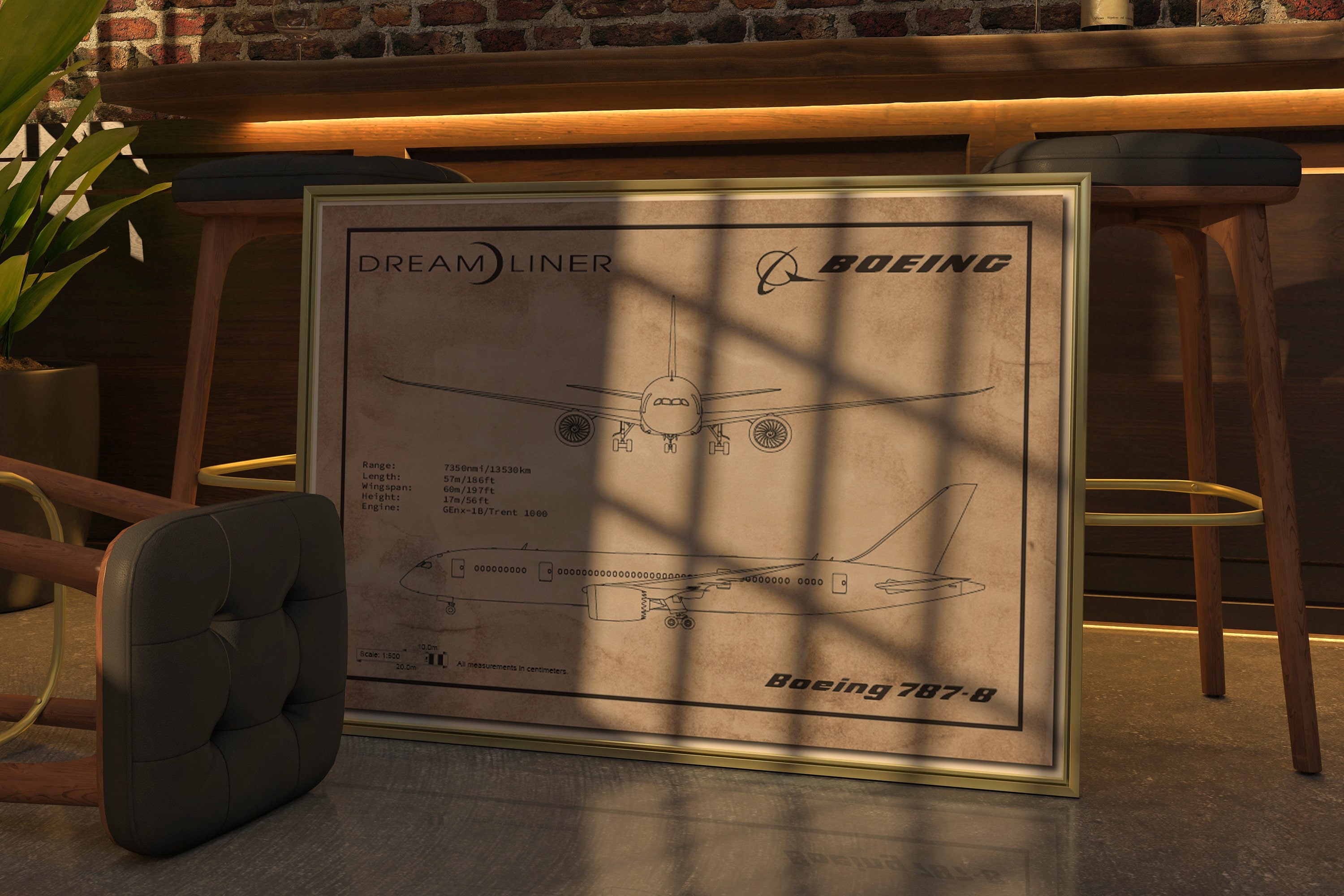 Boeing 787 Poster, Dreamliner Blueprint, Gift for Pilot