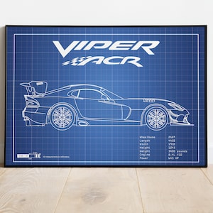 Dodge Viper ACR Picture, Car Blueprints, Car Poster, Gift For Dad, Gift For Friend, Best Man Gift, Blueprint Art, Man Cave, Viper Picture