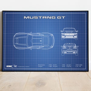 Mustang Blueprint, Ford Mustang, Mustang GT, Car Blueprints, Car Poster, Wall Art, Man Cave, Man Cave Artwork, Garage Art, Wall Decor, Art