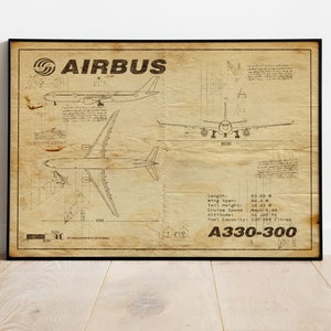 Airplane Wall Art, A330 Poster, Airbus Blueprint, Gift For Him, Aviation Print, Gift For Pilot, Plane Poster, Picture of A330, Blueprint Art