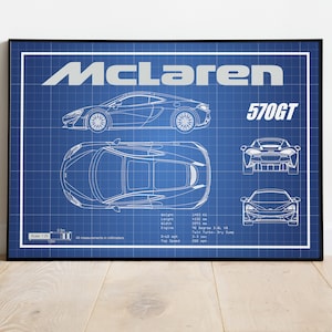 McLaren GT570 Picture, Car Blueprints, Car Poster, Gift For Car Guy, Gift For Him, Gift For Dad, Gift For Friend, Blueprint Art, Man Cave