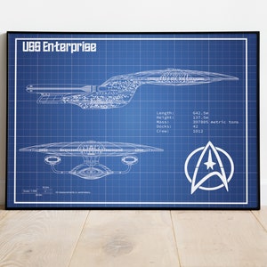 USS Enterprise Poster, Star Trek Artwork, Enterprise Blueprint, Blueprint Artwork, Star Trek Wall Art, Gift For Him, Mancave Star Trek Art