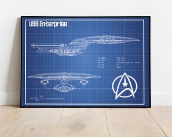 USS Enterprise Poster, Star Trek Artwork, Enterprise Blueprint, Blueprint Artwork, Star Trek Wall Art, Gift For Him, Mancave Star Trek Art