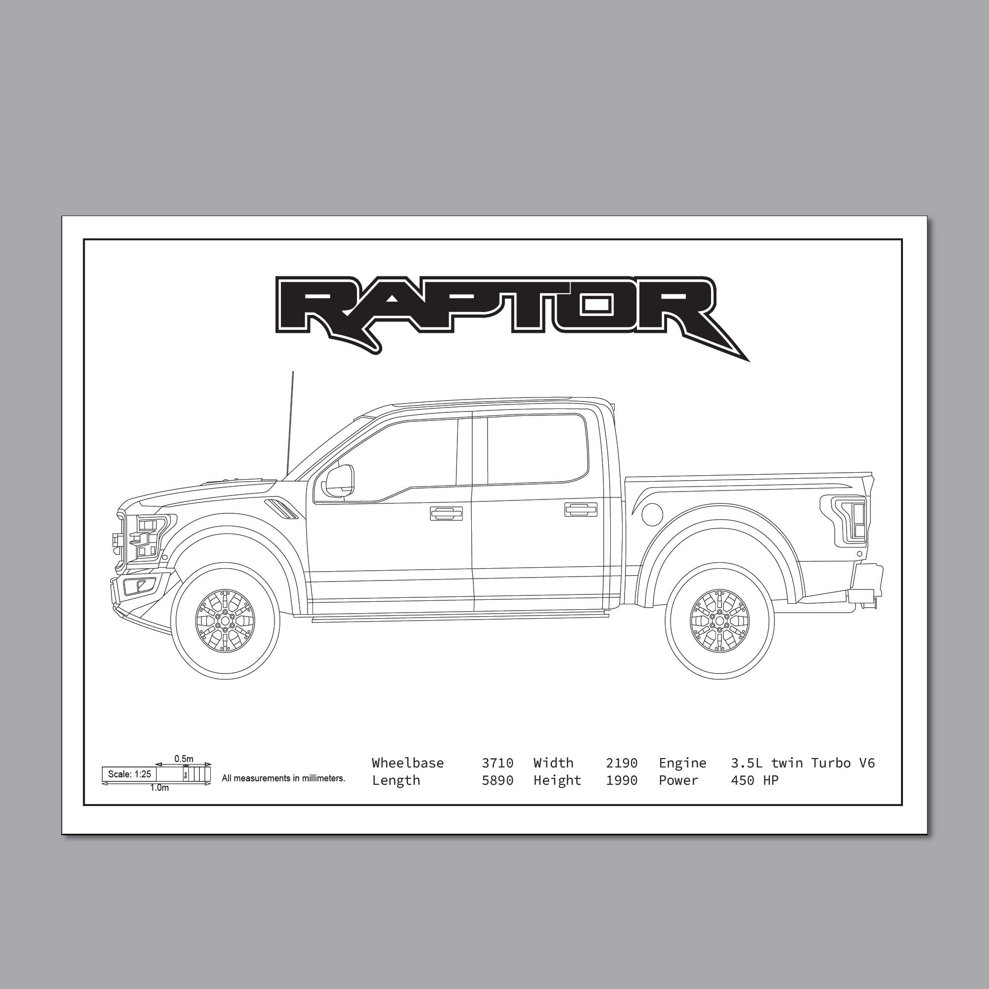 Ford Raptor Lay Out Gen 2 Raptor, Ford Raptor, Raptor Poster, Raptor Blueprint, Car ...
