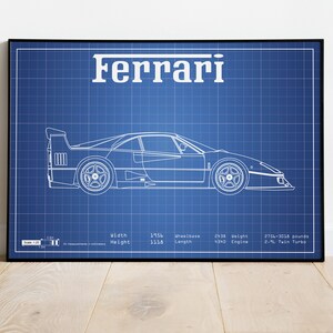 Ferrari F40 Poster, Car Blueprints, Car Poster, Garage Workshop Art, Car Poster, Gift For dad, Gift for Husband, Fathers Day, Wall Art, Art