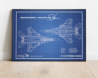 Airplane Wall Art, F15 Strike Eagle, F15 Wall Decor, Aviation Poster, Plane Blueprint, Picture of Planes, Gift For Him, Gift For Pilot, Art